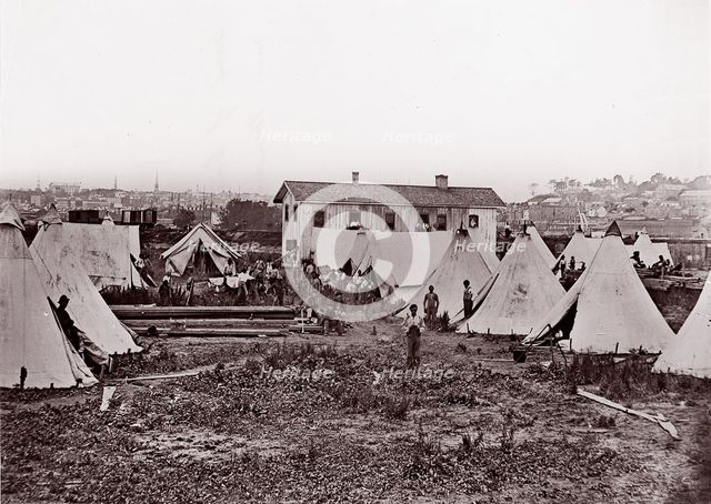 Locomotive #56, U.S. Military Railroad/City Point. Troops Ready to be Taken to the Fron..., 1861-65. Creator: Andrew Joseph Russell.