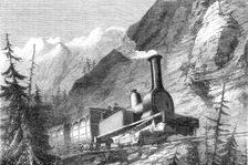 Locomotive engine, with horizontal extra wheels, for the Mont Cenis Railway, 1868. Creator: Unknown