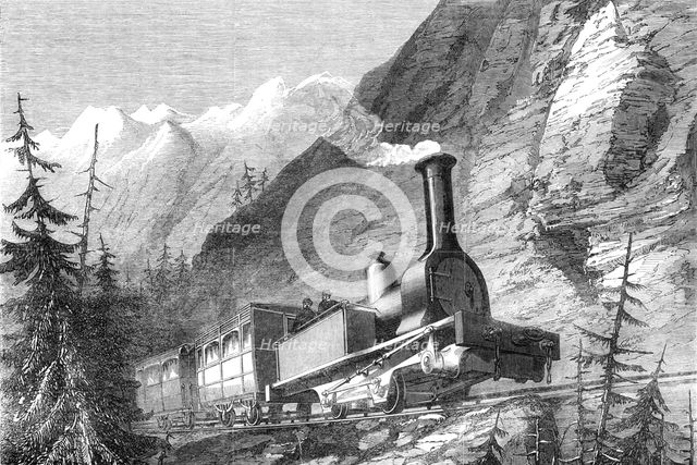 Locomotive engine, with horizontal extra wheels, for the Mont Cenis Railway, 1868. Creator: Unknown.