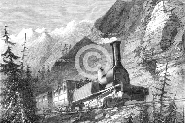 Locomotive engine, with horizontal extra wheels, for the Mont Cenis Railway, 1868. Creator: Unknown.