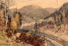 Locomotive in the Ural Mountains near Zlatoust, 1904. Creator: Boris Vasilievich Smirnov