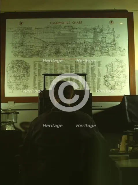 Locomotive lubrication chart in the laboratory of the C & NW R's, Chicago, Ill, 1942. Creator: Jack Delano.