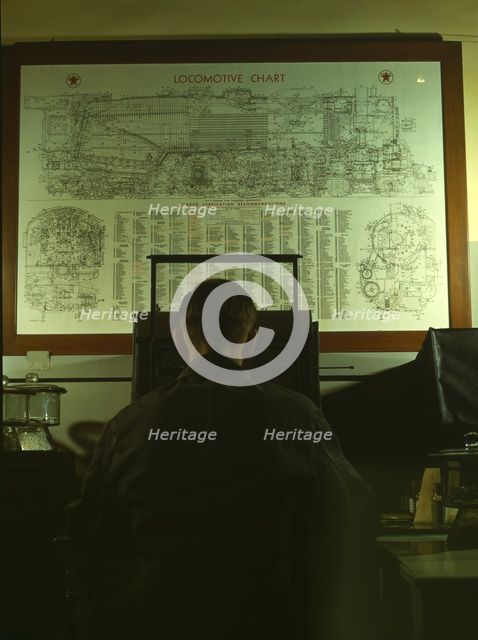 Locomotive lubrication chart in the laboratory of the C & NW R's, Chicago, Ill, 1942. Creator: Jack Delano.