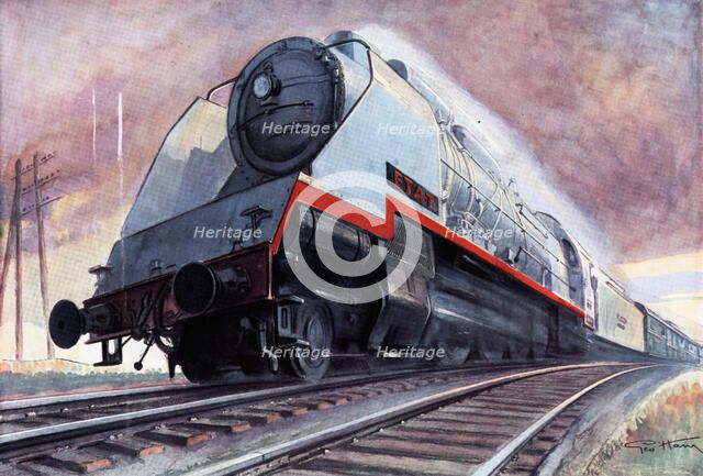 Locomotive Super - Mountain 241-101 leading passengers travelling to New York to Havre, drawing i…