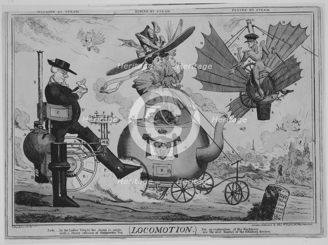 Locomotion: Walking by Steam, Riding by Steam, Flying by Steam, ca. 1830. Creator: Robert Seymour.