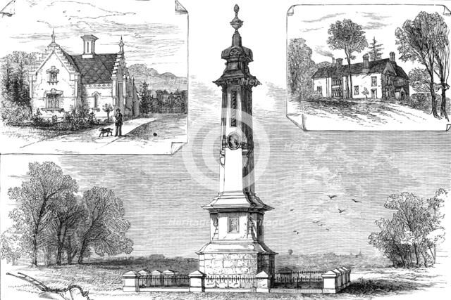 Lodge Gate; Vicarage; monument to the memory of Isaac Disraeli and Viscountess Beaconsfield, 1881. Creator: Unknown.