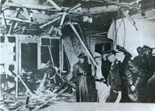 Loerzer, Göring and Bormann inspecting bomb damage at Wolf's Lair, World War II, 1944. Creator: Unknown