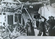 Loerzer, Göring and Bormann inspecting bomb damage at Wolf's Lair, World War II, 1944. Creator: Unknown