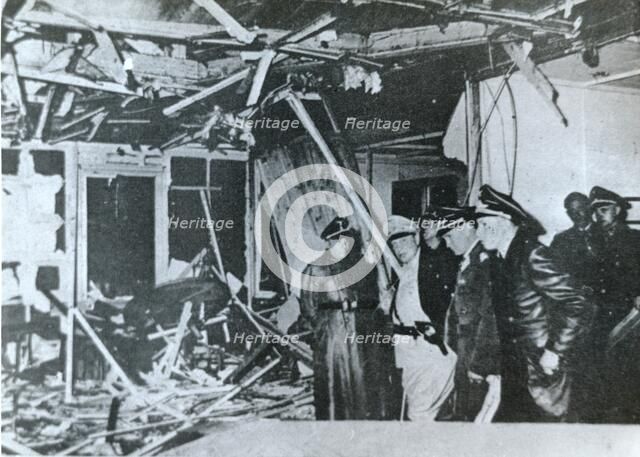 Loerzer, Göring and Bormann inspecting bomb damage at Wolf's Lair, World War II, 1944.  Creator: Unknown.