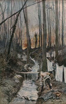 L'offensive Francaise d'avril-mai 1917; Dans le bois de Roucy (Aisne): la toilette du..., 1917. Creator: Francois Flameng