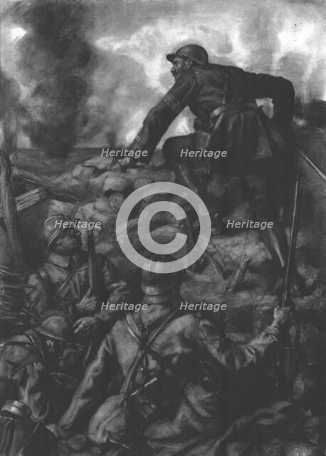 'L'Officier de Liaison; Un lieutenant d'etat-major, porteur d'un ordre, sort de la tranchee..., 1916 Creator: Lucien Jonas.