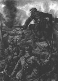 L'Officier de Liaison; Un lieutenant d'etat-major, porteur d'un ordre, sort de la tranchee..., 1916 Creator: Lucien Jonas