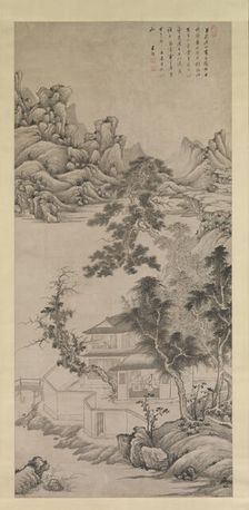 Lofty Scholar among Streams and Mountains, in the manner of Juran, late 17th century. Creator: Wang Jian
