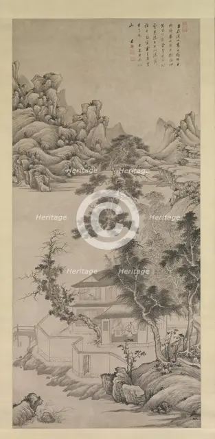 Lofty Scholar among Streams and Mountains, in the manner of Juran, late 17th century. Creator: Wang Jian.