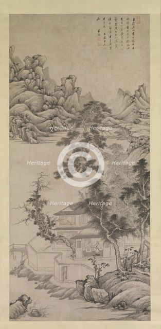 Lofty Scholar among Streams and Mountains, in the manner of Juran, late 17th century. Creator: Wang Jian.