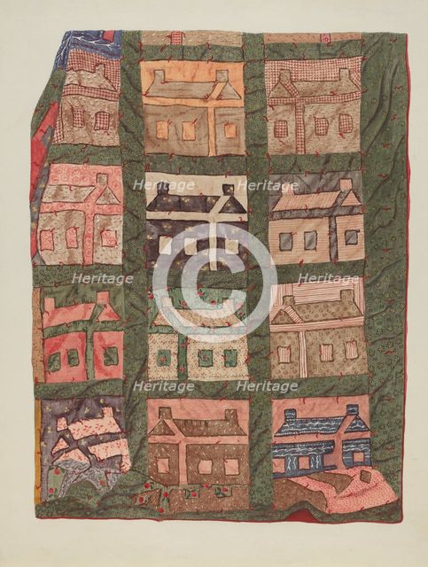 Log Cabin Patchwork Quilt, 1935/1942. Creator: Unknown.