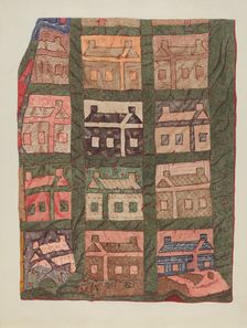 Log Cabin Patchwork Quilt, 1935/1942. Creator: Unknown