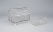 Log Cabin pattern covered candy dish, c. 1875. Creator: Central Glass Company