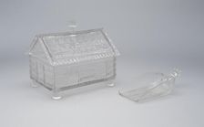 Log Cabin pattern covered candy dish, c. 1875. Creator: Central Glass Company