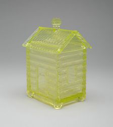 Log Cabin pattern covered sugar bowl, c. 1875. Creator: Central Glass Company