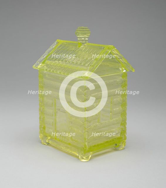 Log Cabin pattern covered sugar bowl, c. 1875. Creator: Central Glass Company.