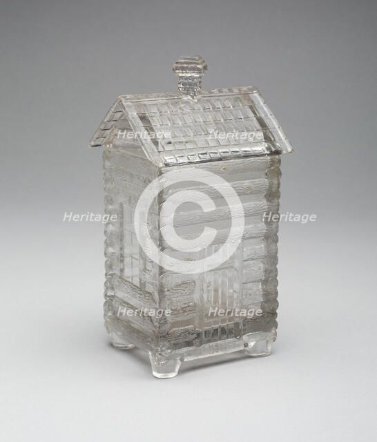 Log Cabin pattern marmalade covered jar, c. 1875. Creator: Central Glass Company.
