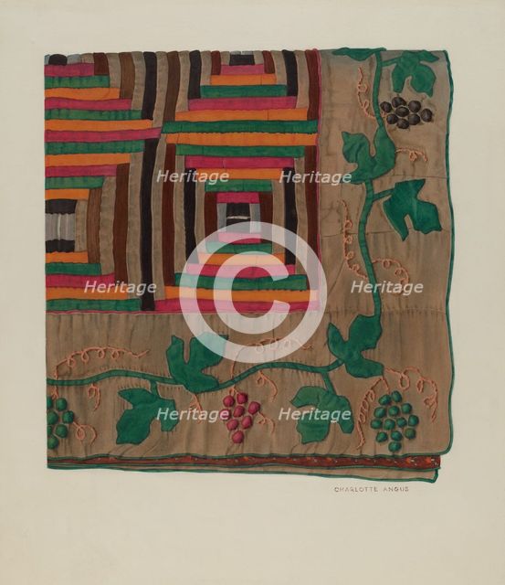 Log Cabin Quilt, 1935/1942. Creator: Charlotte Angus.