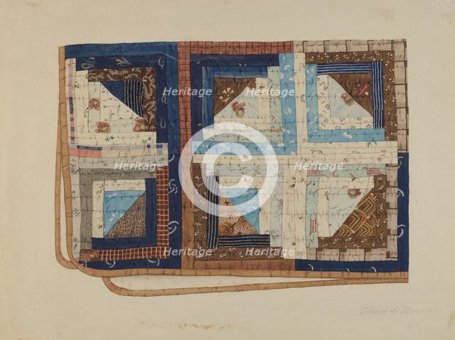 Log Cabin Quilt, 1935/1942. Creator: Elbert S. Mowery.