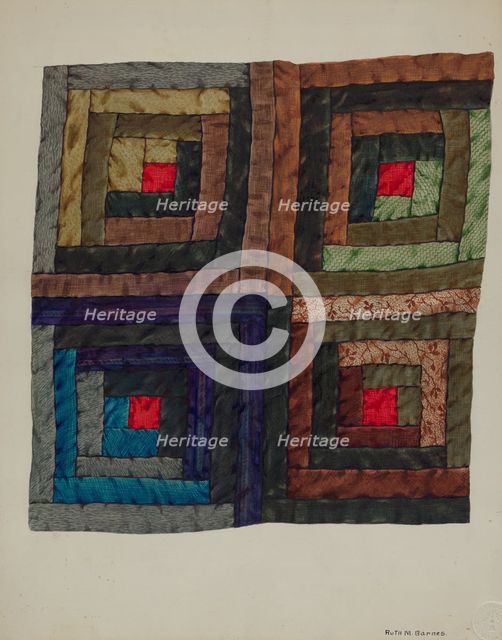 Log Cabin Quilt, c. 1937. Creator: Ruth M Barnes.