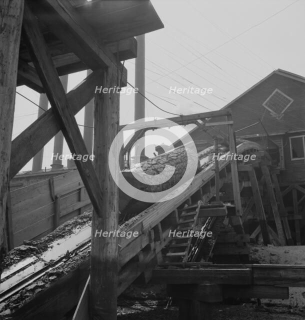 Log chute at Pelican Bay Lumber Company mill, Near Klamath Falls, Oregon, 1939. Creator: Dorothea Lange.