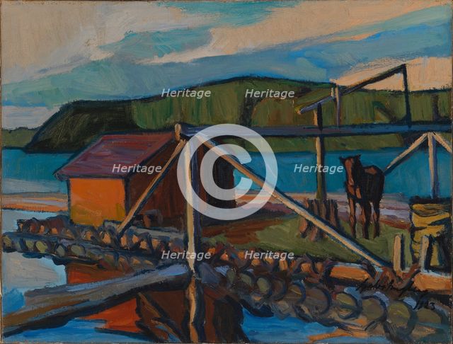 Log Driving Raft, 1923. Creator: Gabriel Engberg.