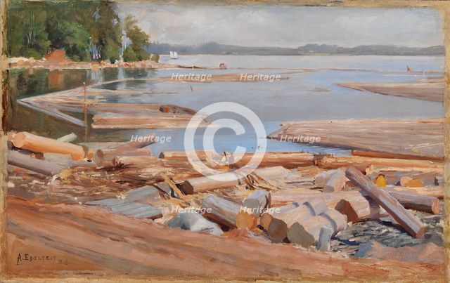 Log Raft, 1886. Creator: Albert Edelfelt.