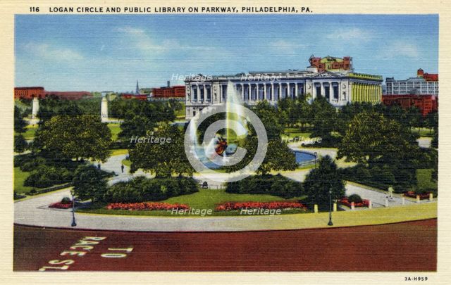 Logan Circle and the Public Library on Parkway, Philadelphia, Pennsylvania, USA, 1933. Artist: Unknown