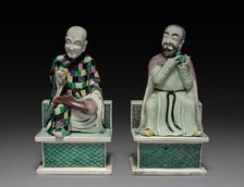 Lohan Holding a Peach; Lohan Holding a Fu Dog, 1662-1722. Creator: Unknown