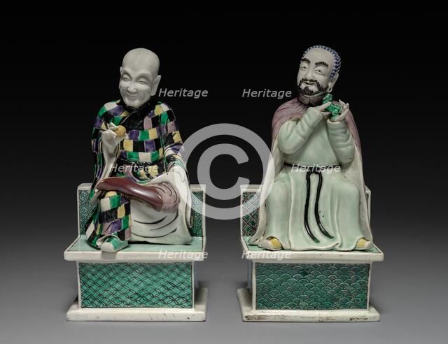 Lohan Holding a Peach; Lohan Holding a Fu Dog, 1662-1722. Creator: Unknown.