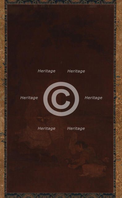 Lohan seated; an attendant kneeling before him, Yuan or Ming dynasty, 1279-1644. Creator: Unknown.