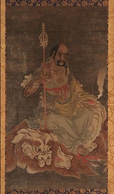 Lohan, seated upon a lion, Ming dynasty, 1368-1644. Creator: Unknown