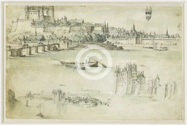 Loire landscape with the castles Saumur and Montsoreau, 1600-1650. Creator: Anon.