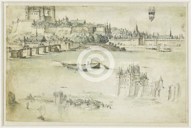 Loire landscape with the castles Saumur and Montsoreau, 1600-1650. Creator: Anon.