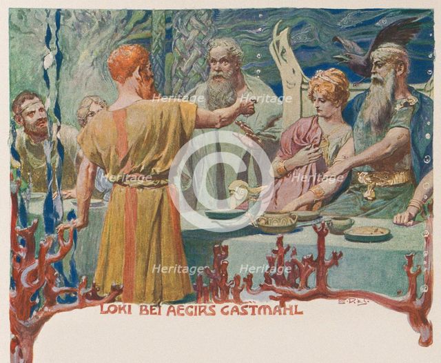 Loki at Ægir's Banquet. From Valhalla: Gods of the Teutons, c. 1905.