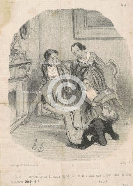 Lolo!...veux-tu laisser la chaisse tranquille..., 19th century. Creator: Honore Daumier.