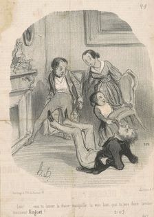 Lolo!...veux-tu laisser la chaisse tranquille..., 19th century. Creator: Honore Daumier