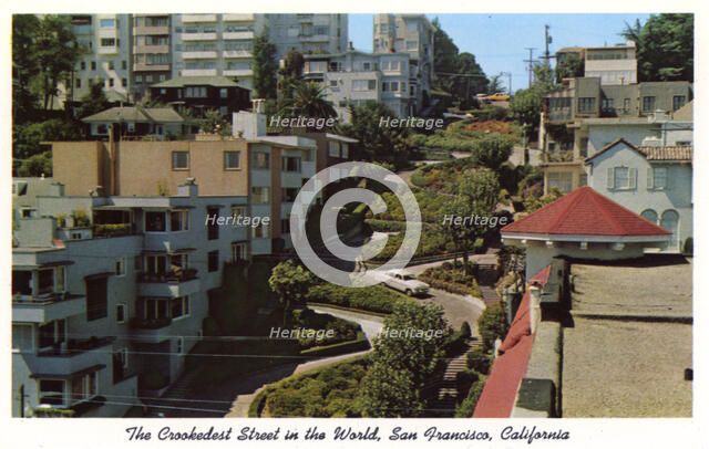 'Lombard Street, the Crookedest Street in the World, San Francisco, California', postcard, 1958. Artist: Unknown