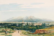 Lomnitz Castle and the Tatra Mountains in Hungary, (around 1861?). Creator: Thomas Ender