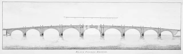 Longitudinal section of Blackfriars Bridge, London, 1766. Artist: Anon