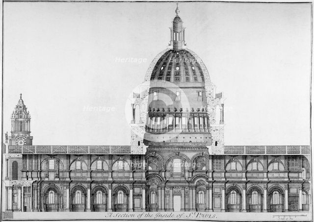 Longitudinal section of St Paul's Cathedral, City of London, 1720.                             Artist: Anon