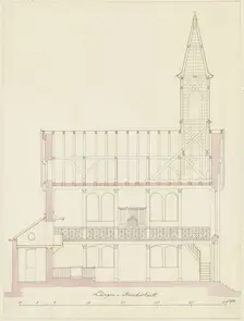Longitudinal section through a church for the parish of Friedrichsdorf, 1825. Creator: Heinrich Hübsch
