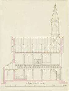 Longitudinal section through a church for the parish of Friedrichsdorf, 1825. Creator: Heinrich Hübsch