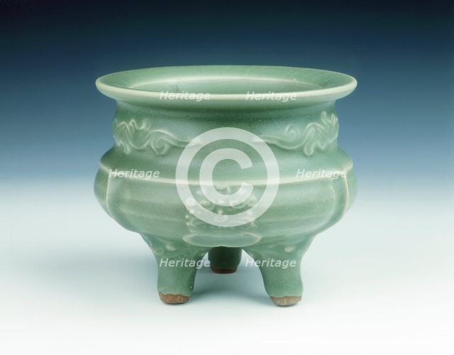 Longquan celadon tripod censer, Yuan dynasty, China, late 13th-early 14th century. Artist: Unknown