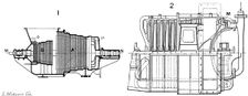 Longtudinal sections of two steam turbines. Creator: Unknown